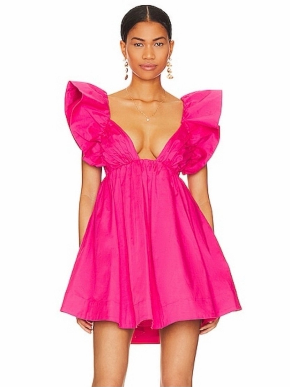 NWT For Love and Lemons Clementine Hot Pink Ruffled Mini Dress Ruffled Babydoll